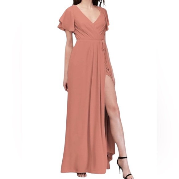 David’s Bridal Flutter Sleeve Georgette Wrap Dress Size 14 - Picture 1 of 5